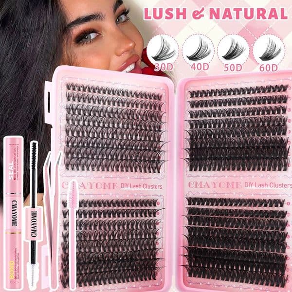 640 Clusters DIY Lashes Kit D Curled DIY Segmented Eyelash Extensions Accessory Thick Fluffy Individual Eyelashes Wispy Handmade Reusable Grafted Lashes