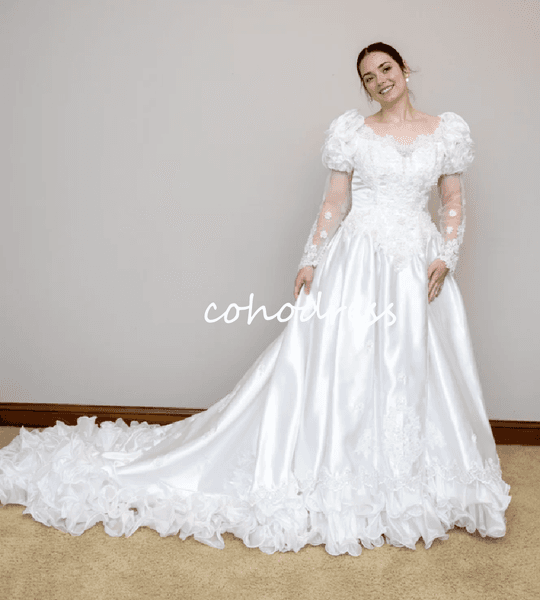 Princess Diana Inspired Wedding Dress 1980s Long Sleeve Ruffles Garden Church Bridal Dress Beaded Lace Romantic Queen Bride Dress Vestio De Novias 16th Century