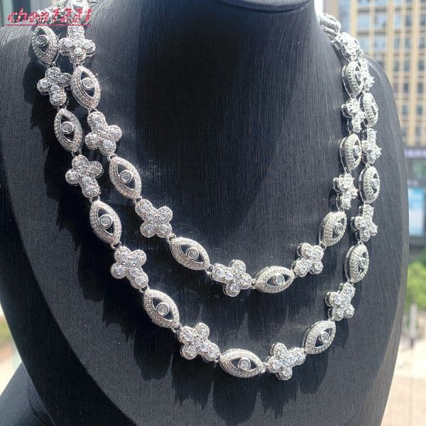 Hip-hop style full diamond eye cross 925 pure silver VVS moissanite ice cube style Cuban chain male rapper jewelry wholesale