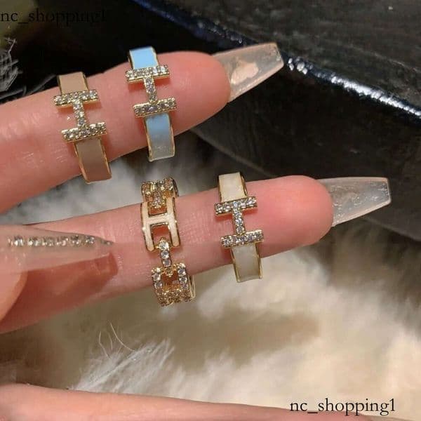 Fine Craft Letter H Light Luxury Enamel First Strong Female Drop Glaze 18CT Gold Advanced Adjustable Size Original Jewelry Designer Ring
