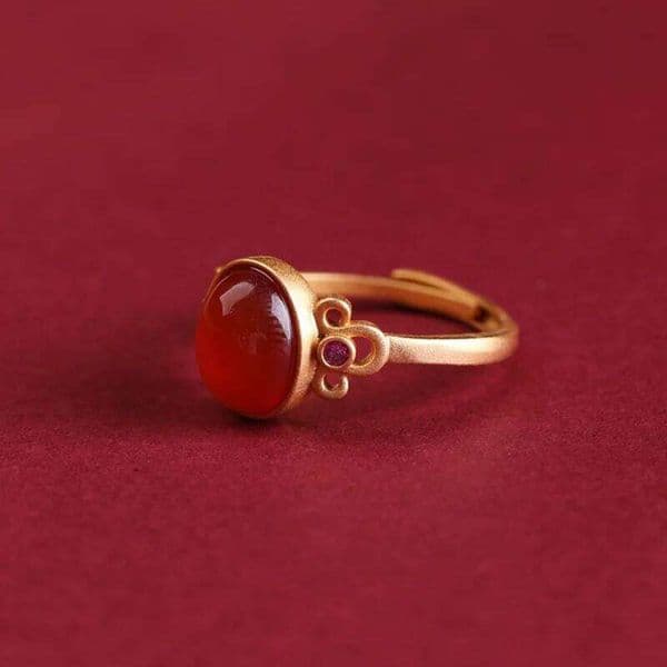 Ancient gold crafts Inlaid Natural Red carnelian oval rings for women Simple Creative Design Opening Retro New in Jewelry