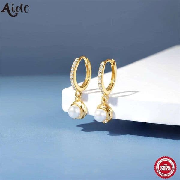 Aide 925 Sterling Silver Pearl Buckle Women's Round Hoop Mini Shiny Zircon Earrings Accessories Jewelry