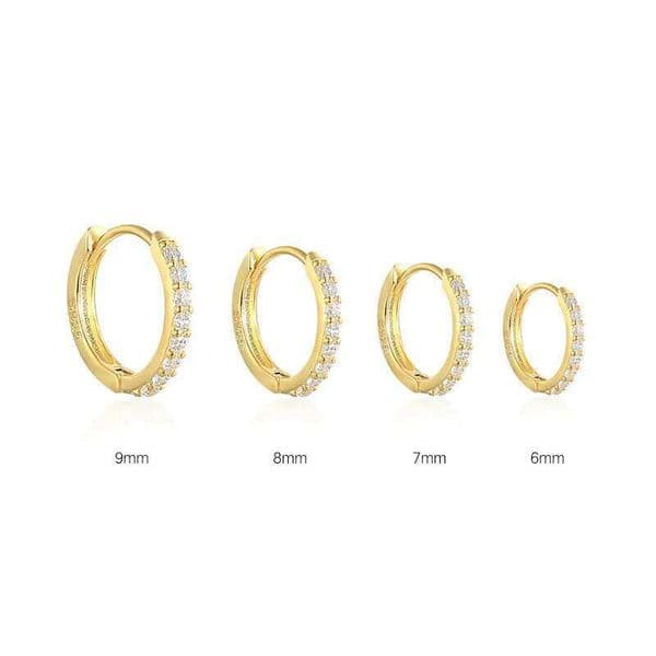 Aide 925 Sterling Silver 6-9mm Cubic Zirconia Jeweled Gold Hoop For Women Clear Crystal Rose Red Huggie Earrings Gift