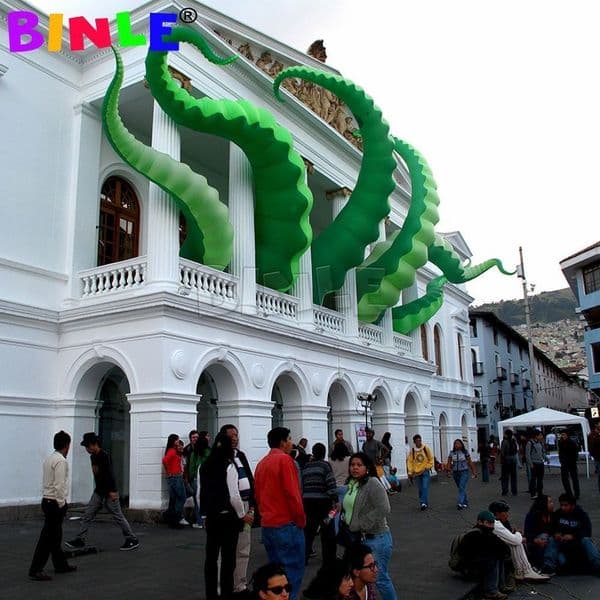 7mH (23ft) Art Sculpture Green Inflatable Octopus Tentacles With Led Lights Giant Octopuss Arm Feet Roof And Wall Decoration For Halloween