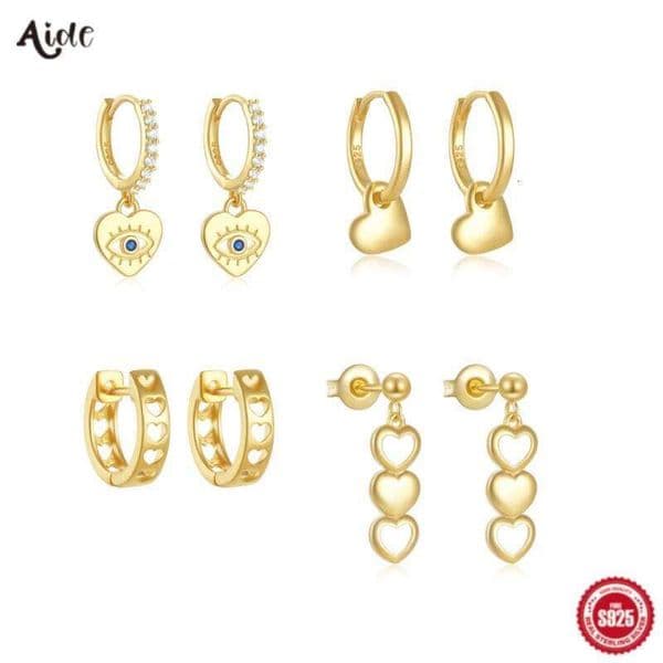 Aide 925 Sterling Silver Heart Stacking Stud Earrings Hollow Gold Hoop For Women Elegant Piercing Luxury Fine Jewelry Party Gift