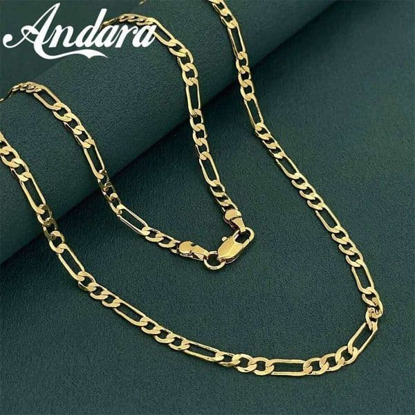 Andara Luxury Unisex 925 Sterling Silver Gold Plated 4mm Figaro Necklace Engagement Jewelry Accessories 50-60cm