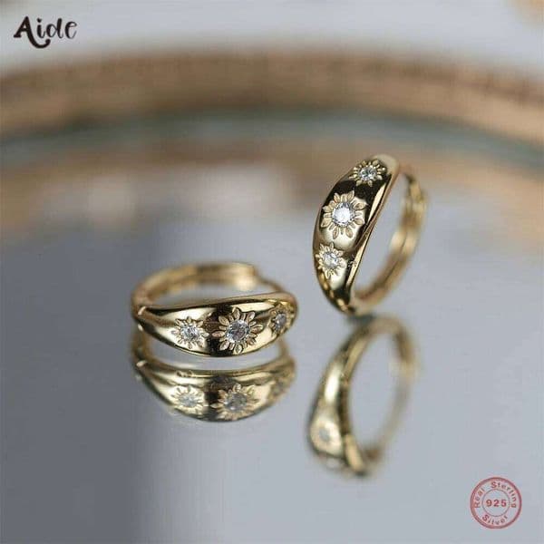 Aide 925 Sterling Silver Eight Pointed Star Sturdy Gold Hoop Buckle Earrings For Women Daily Minimalist Fine Jewelry Party Gift