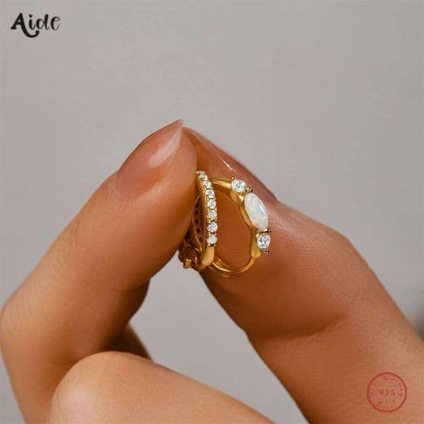 Aide 925 Sterling Silver Opal Back CZ Zircon Buckle Hoops Earrings For Women 18K Gold Plated Luxury Fine Jewelry Trendy Gift