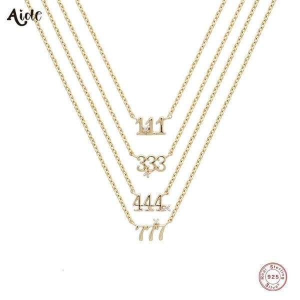 Aide 925 Sterling Silver Angel Number For Women Gift 111 333 444 777 Manifest Guidance Protection Luck Pendant Necklace