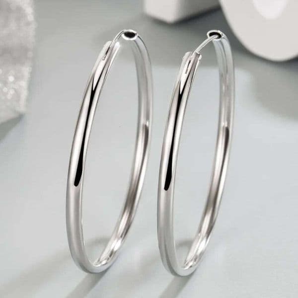 Andara 925 Sterling Silver 3MM Thick 3/4/5/6CM Hoops Earrings For Women Wedding Luxury Jewelry Accessories Trend Jewellery