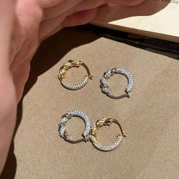 Luxury Twists winding inlay diamond C-shaped earrings for women fashion retro hip-hop style earring hoop banquet jewelry
