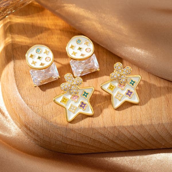Luxury Brand Designer Jewelry Colorful Fun Oil Drop Lucky Star Geometric Zircon Earrings For Women Creative DIY Star Sun Versatile Niche Earrings