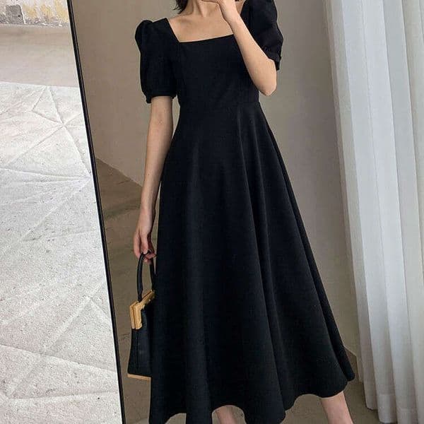 2025 Summer New Ins Tea Break Elegant Off-Shoulder Over-Knee Long Hepburn Style Plus Size Little Black Dress