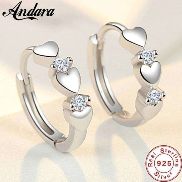 Fashion 925 Sterling Silver Heart Zircon Small Earrings For Women Jewelry Gifts