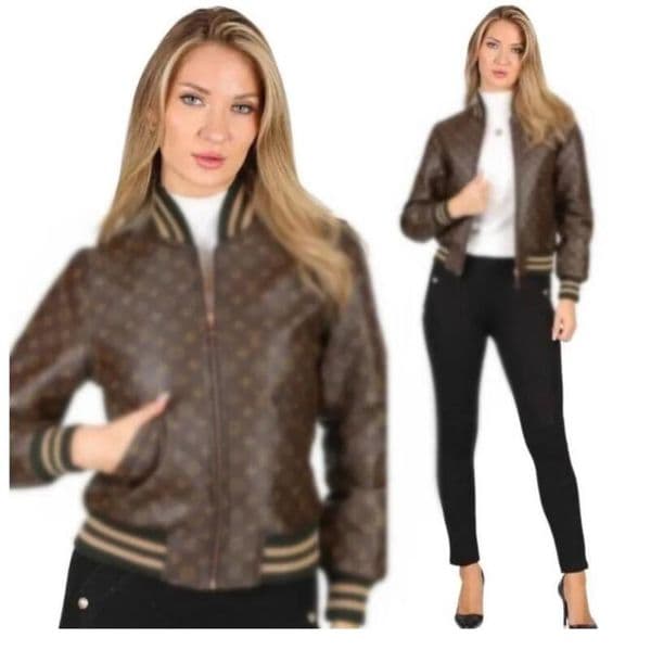 Womens Jackets luxury Leather Jacket Women printed Stand Collar Zipper Outwear Motorcycle Coats Lady Casual Short Baseball Uniform Jackets