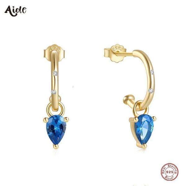 Aide Purple Blue Water Drop Zircon C-shaped Hoop For women 925 Sterling Silver 18K Gold Earrings Fine Jewelry