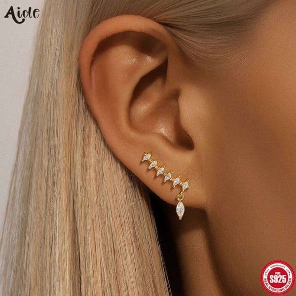 AIDE Dainty Rhombic Cubic Zirconia for Women Exquisite Climber 925 Silver Ear Earrings Newly Designed Trendy Jewelry