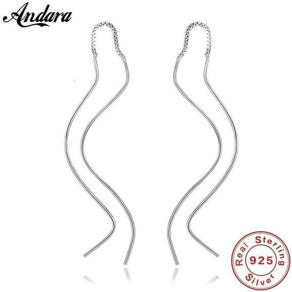 New Arrival 100% 925 Sterling Wave Line Long for Women Silver Jewelry Stud Earrings