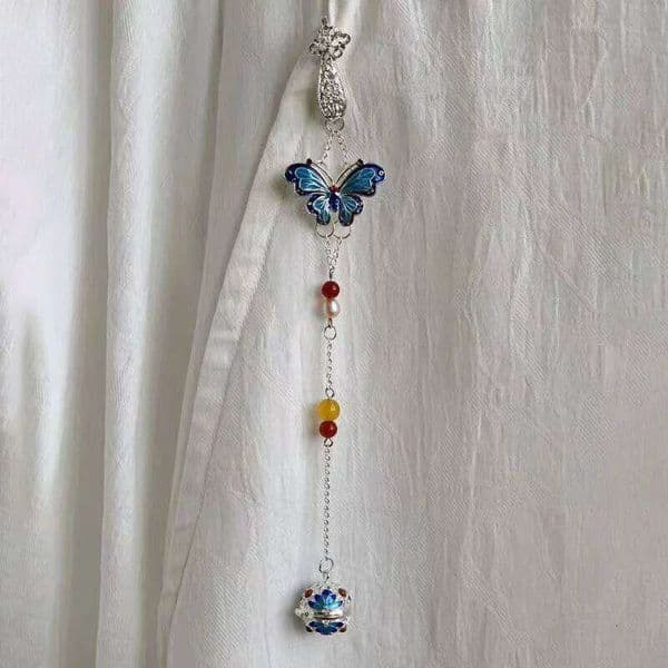 Vintage 925 silver blue butterfly tassels brooches for women Chinese style buckle pendant Original classical Hanfu jewelry