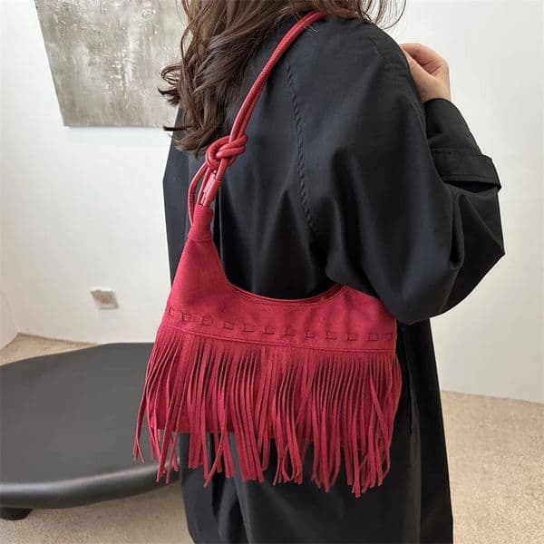 Vintage Fringe Shoulder Bag Trendy Suede Crossbody Bag Tassel Hobo Bag Fashion Handbag for Women Winter Fall 251231