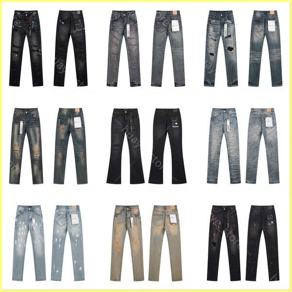 Mens Designer Purples Jeans Fashion Ripped Joggers Baggy Wide Leg Jean Denims For Man Black Hip Hop Distressed Flared Pants High Quality 1e be
