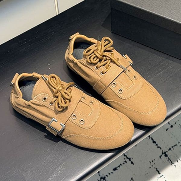 Designer Retro German Training Shoes Women Sneakers Outdoor Casual Flat Shoes Round Head Lace up Womens Casual Shoes Brown Leather Upper Rubber outsole