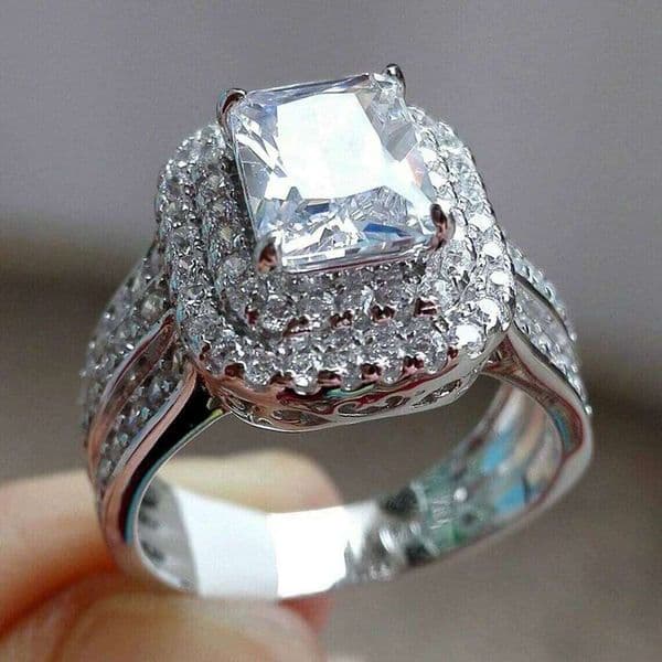 925 Silver-plated for Women's - Fashionable Dazzling Zirconia Anniversary Engagement Jewelry Diamond Ring