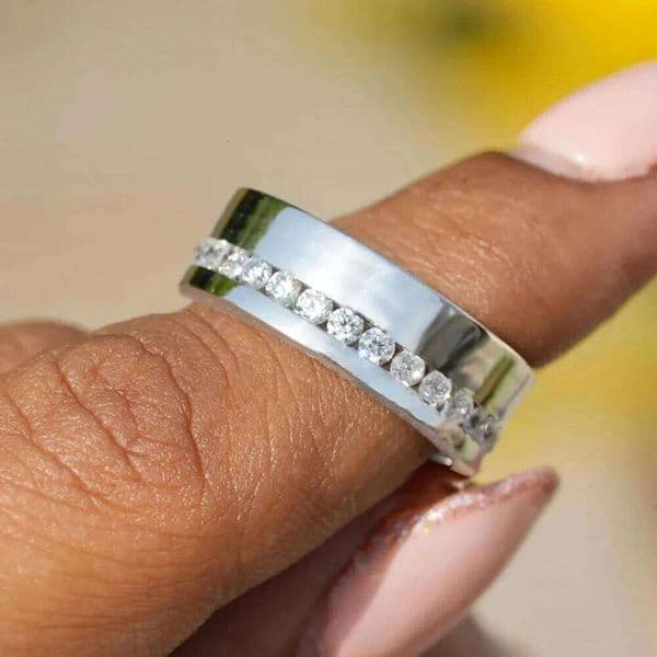 925 Plated Unisex CZ Band Engagement Wedding - Anniversary Gift Jewelry Wide Silver Zircon Ring