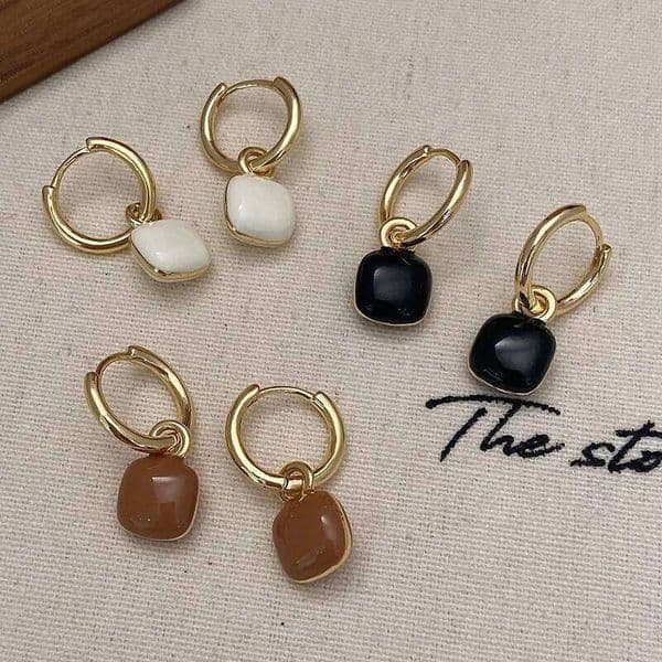 Real 925 Sterling Silver Square Enamel Pendant Hoop Earrings for Women Minimalist Trendy Fine Jewelry Geometric Accessories