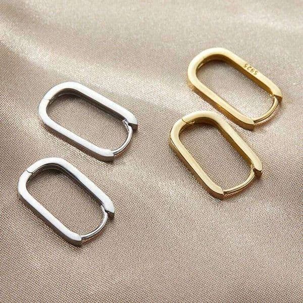 Real 925 Sterling Silver 14K Gold Geometric Square Huggies Hoop Earrings for Women Trendy Fine Jewelry Minimalist Accessories