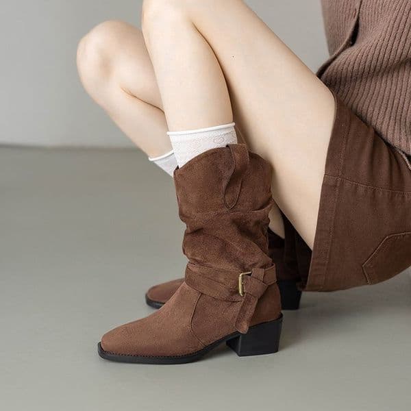 Ddmysports Winter New Women S Short With Large Tube Fleece Lined Warm Martin Boots Chunky Heel Mid Calf For Outdoor Shoes