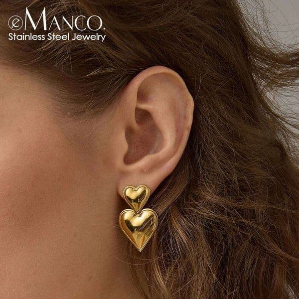 eManco Elegant Love Heart Pendant Earrings for Women Metal Gold Color Drop Earring Fashion Statement Jewelry Ladies Party Gift