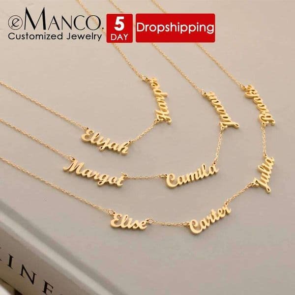 eManco Customized Multi-Name Necklace Stainless Steel Gold Plated 2-4 Name Tag Pendant Fashion Party Jewelry GiftsFactory Direct
