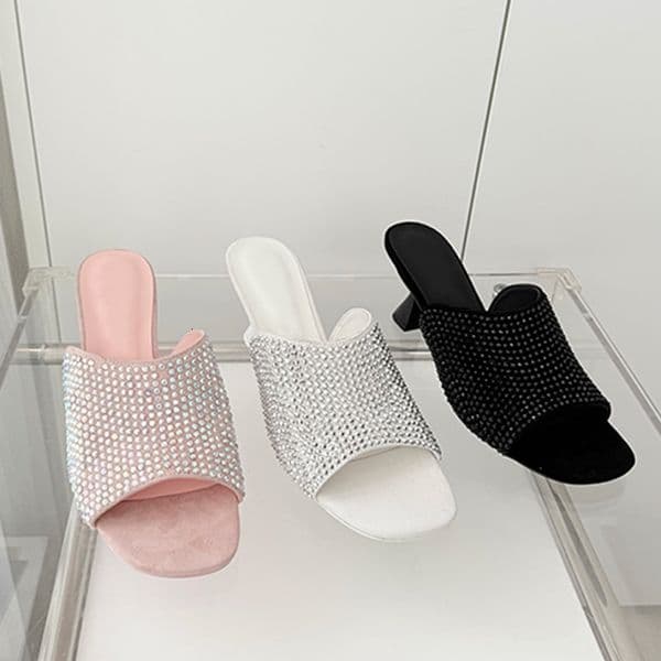 2026 New Sandals Crystals High Heels Luxury Slipper Suede Sheepskin Sliders Summer Beach Shoes Outdoor High Slipper 1028