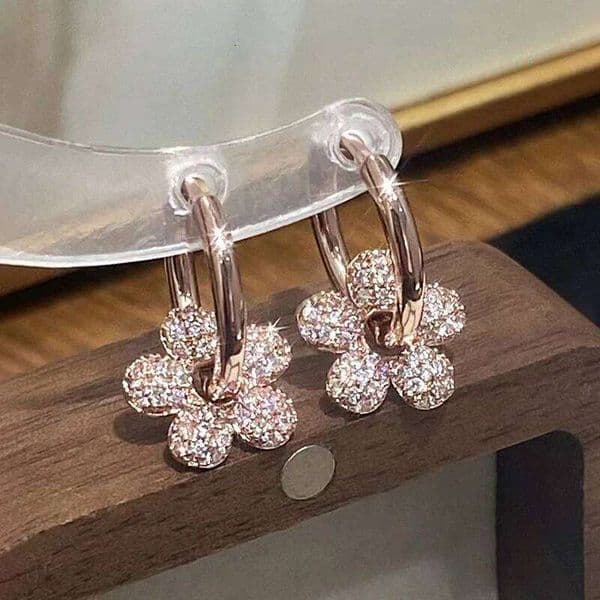 Real 925 Sterling Silver Minimalist Zircon Flower Hoop Earrings for Women Romantic Fine Jewelry Plant Accessories