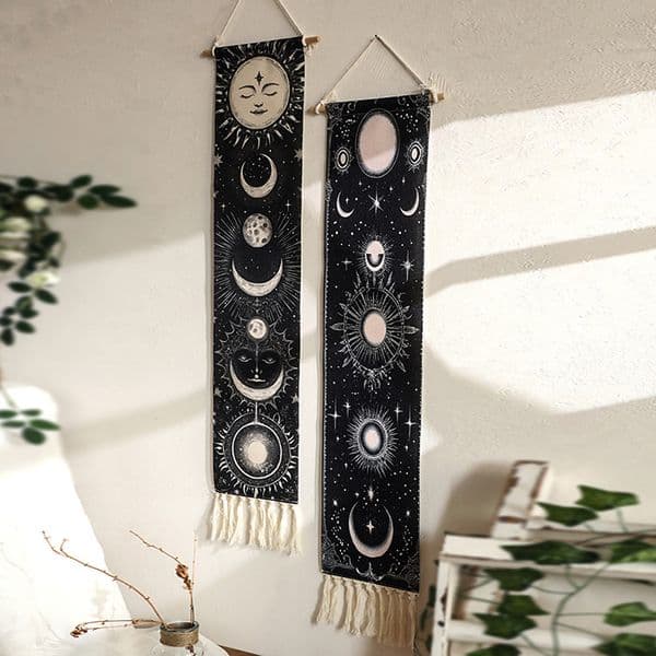 Bohemian sun moon print pattern tassel tapestry simple studio home living room background wall decoration hanging cloth