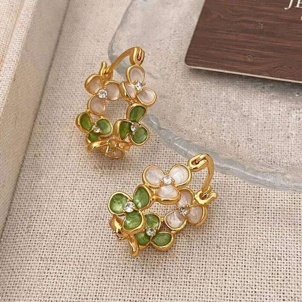 Real 925 Sterling Silver 18K Gold Minimalist Zircon Flower Hoop Earrings for Women Cute Plant Fine Jewelry Accessories
