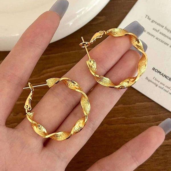 Real 925 Sterling Silver 18K Gold Wave Twisted Round Hoop Earrings for Women Vintage Fine Jewelry Minimalist Accessories
