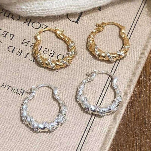 Real 925 Sterling Silver Twisted Zircon Geometric Hoop Earrings for Charm Women Minimalist Trendy Fine Jewelry Accessories