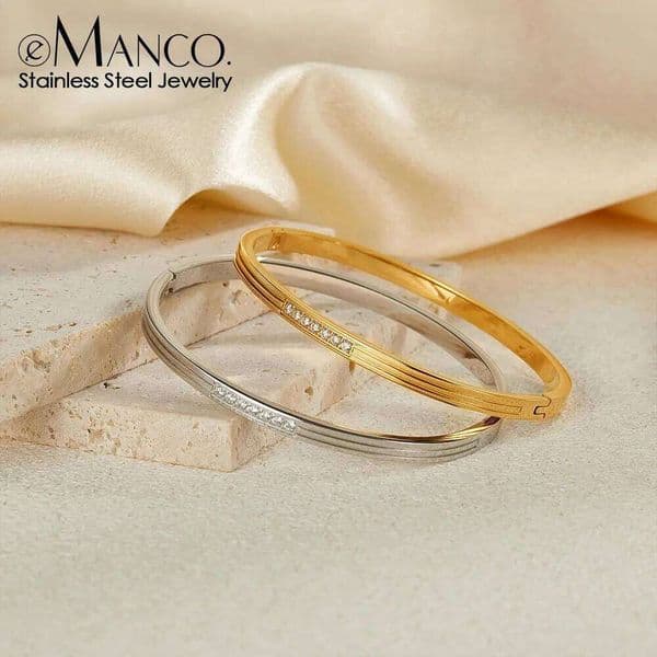 eManco Striped Rhinestone Bangle Stacking Bracelet Women's Jewelry Anniversary Gift Couple Bracelets Factory Direct Sales