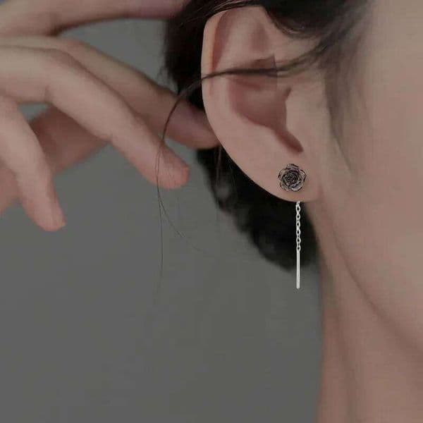 Real 925 Sterling Silver Minimalist Cute Rose Stud Earring for Women Plant Fine Jewelry Piercing Screw Bead Accessories