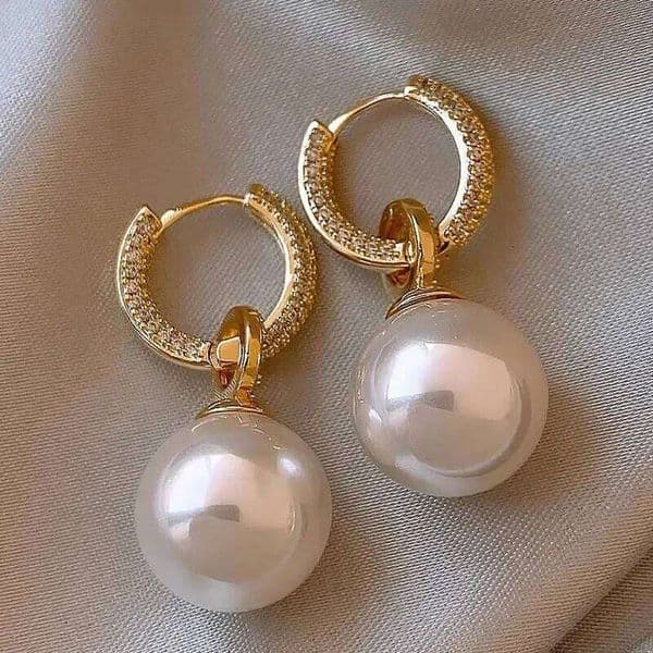 Real 925 Sterling Silver Zircon Pearl Ball Pendant Hoop Earrings for Women Trendy Fine Jewelry Minimalist Light Luxury Accessory