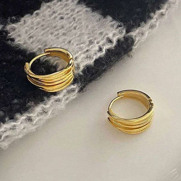 Real 925 Sterling Silver 18K Gold Winding Line Round Hoop Earrings for Women Minimalist Fine Jewelry Trendy Accessories