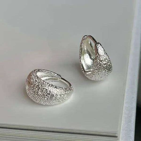 Real 925 Sterling Silver Shiny Frosted Water Drop Hoop Earrings for Women Minimalist Trendy Fine Jewelry Accessories