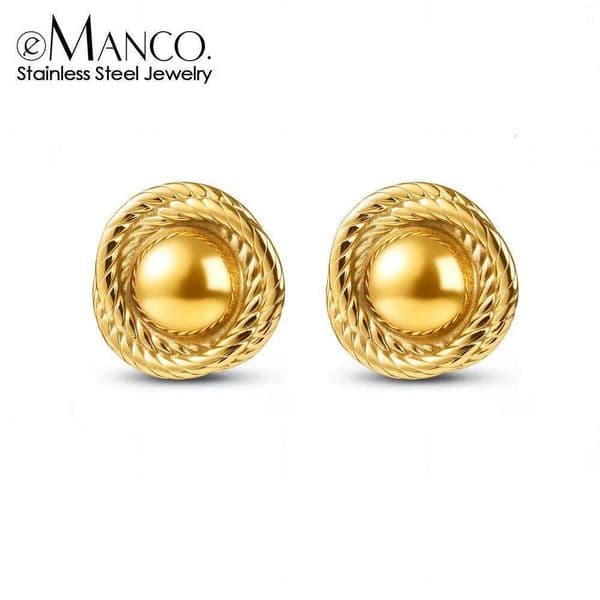 eManco Stainless Steel Statement Earrings Art Deco Style with Woven Texture Ball Elements Ideal for Commute Jewelry