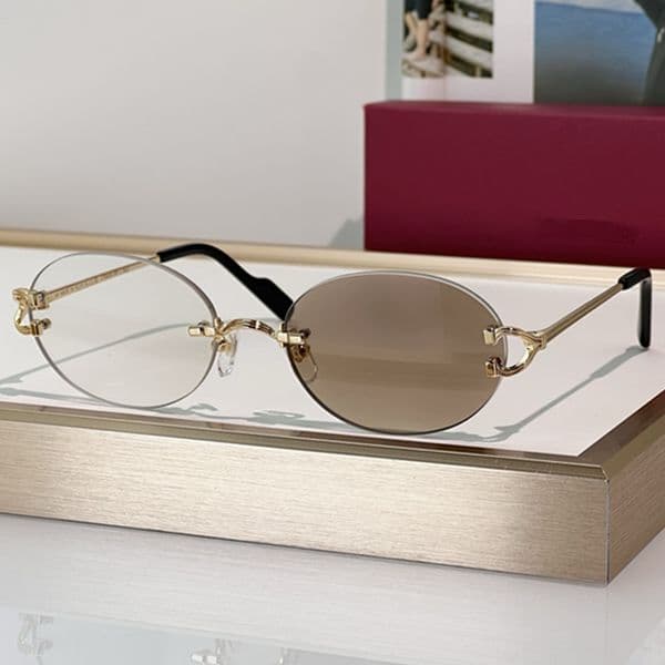 New Luxury Unisex Oval Rimless Gradient Gold Rim Sunglasses UV40055I 55-18-140 Lightweight Round Titanium Alloy Frame Photochromy Norble Desig Goggles Fullset Case