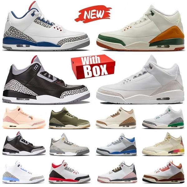 With Box 3 3s Basketball Shoes Ture Blue SoleFly Pure Money White Black Cement Rare Family Aff Cat Lucky Shorts Valentine Fire Red Men Women trainers Sneakers