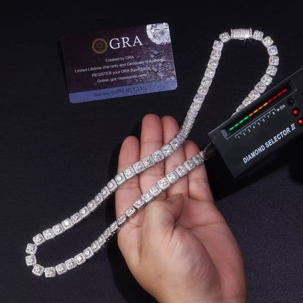 Fine 925 Silver Hip hop Non Tarnish Jewelry Pass Diamond Tester 5MM VVS Moissanite Men Tennis Chain Necklace with Certificate
