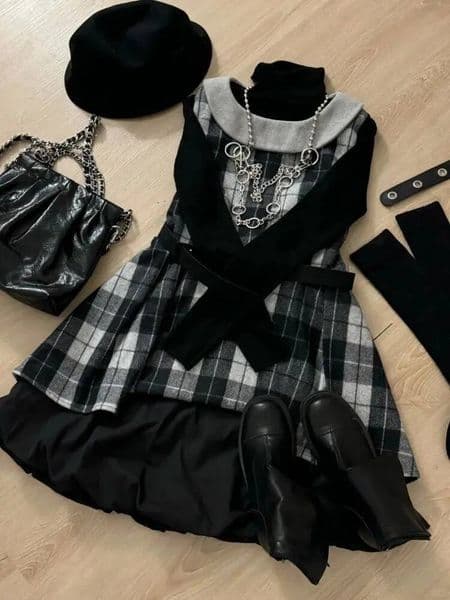 Bestseller Vintage Japanese collar plaid Mini Sleeveless Subculture Gothic Retro A-line Dress Autumn Elegant Party Casual Outfits ddmytues