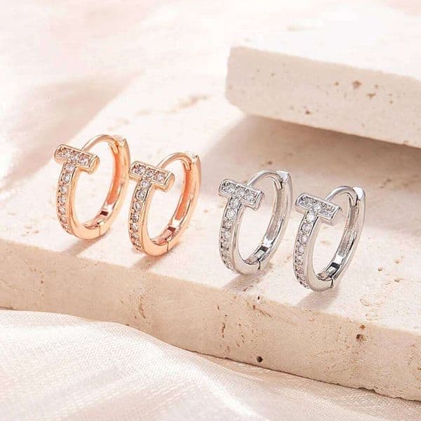 925 Sterling Silver T-shaped Diamond Earrings for Women Fashionable and Simple Birthday Party Anniversary Jewelry Gift